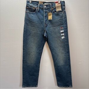 Levis Wedgie Straight Jeans Womens Size 29x28 Button Fly High Waist Blue Denim